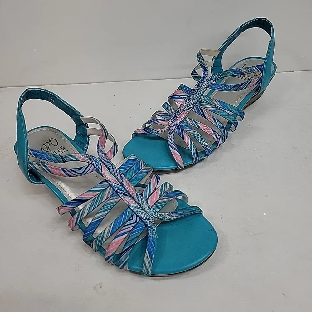 Impo Stretch Caribbean Blues Slingback Wedge Heels Size 6.5 M Super Cute Preppy